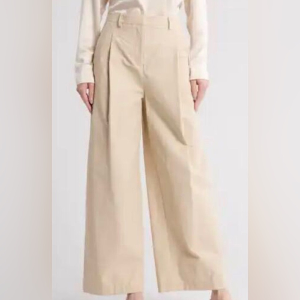 High-Rise Wide Leg Pants in Light Beige